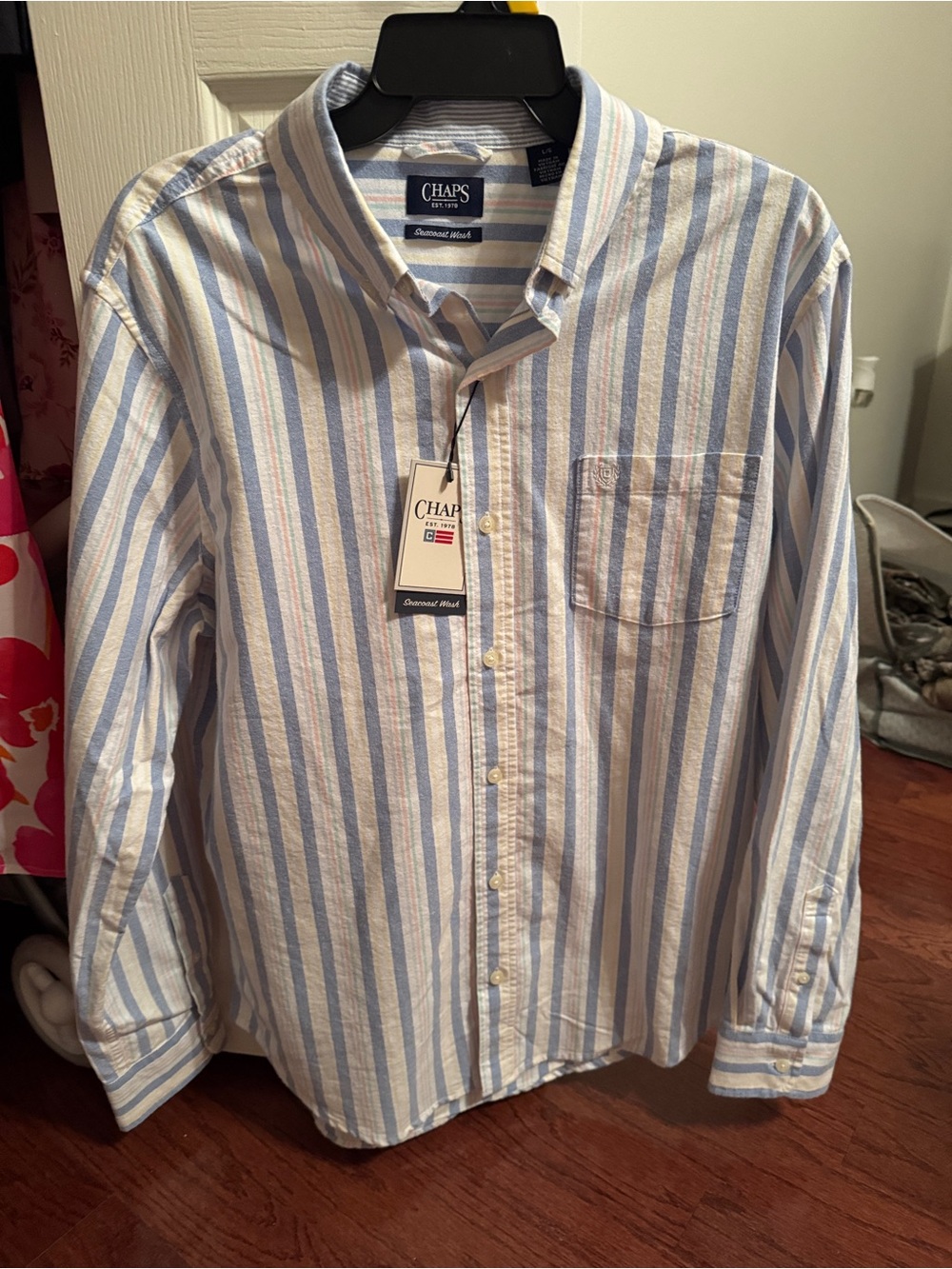 New Chaps Men's Pastel Multi-Stripe Button-Down Shirt - Large